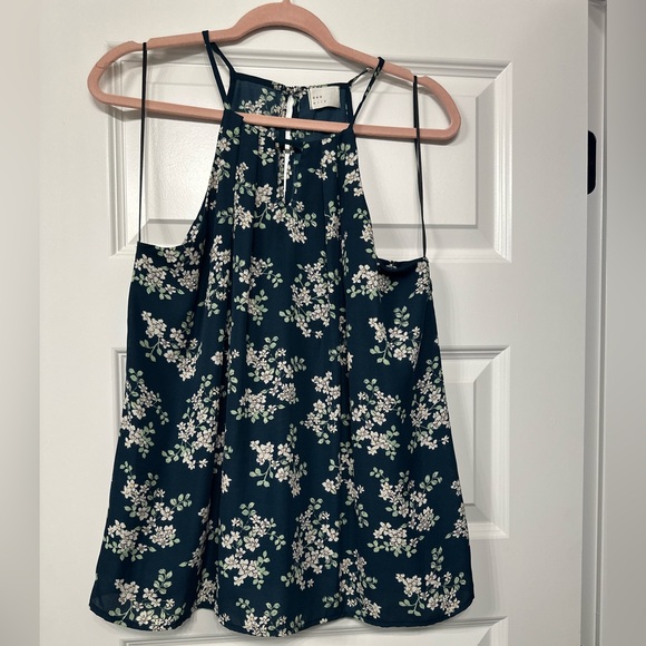 ANTHROPOLOGIE EUC Floral Halter Top - Green SIZE MED - Picture 1 of 2